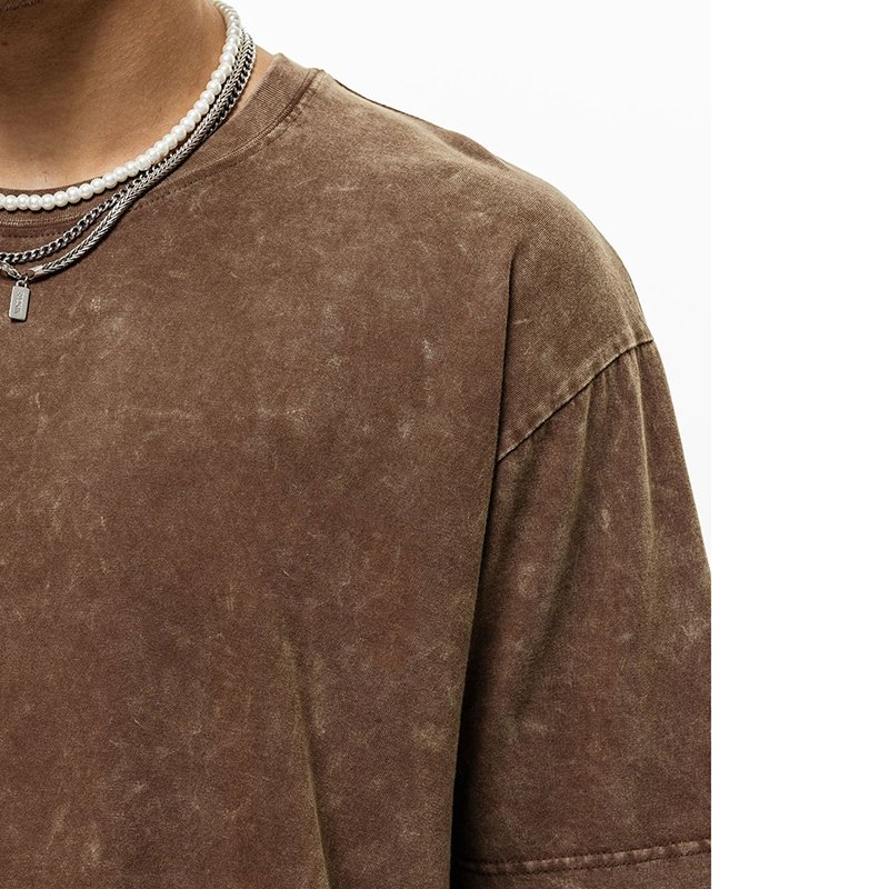 Custom Logo Graphic High Quality Print brown acid wash t shirt Streetwear Oversized Heavy Cotton Men's t-Shirts