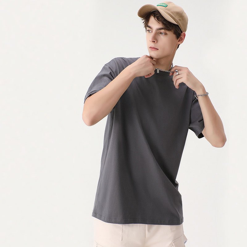 Newly Trend Men's Casual Oversized Short Sleeve T-shirts Solid Color Breathable Mens 100% Cotton t shirt