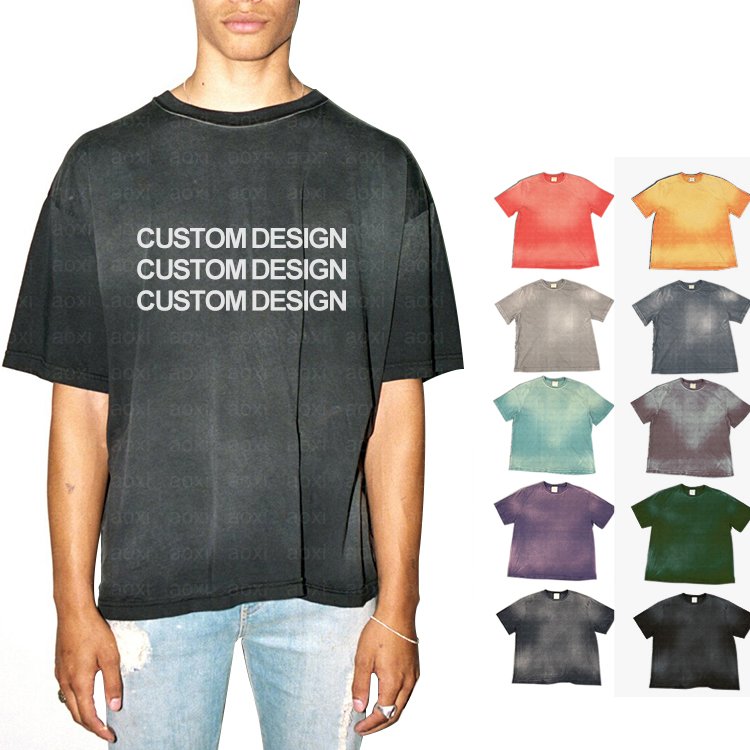 Custom Logo 320 GSM Vintage Style Oversized Acid Wash Streetwear Distressed T-shirts 100% Cotton Plus Size Men's T Shirts