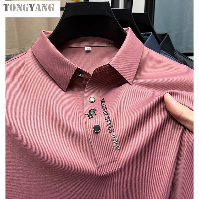 TONGYANG Summer Business High-End Solid Color High Quality Short Sleeve Polo Shirt Lapel Collar New Men Fashion Casual No Trace