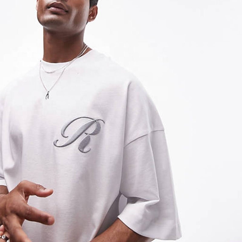 Men's t-shirts oversized embroidery heavy cotton white t shirt for men quality t shirts cotton thick