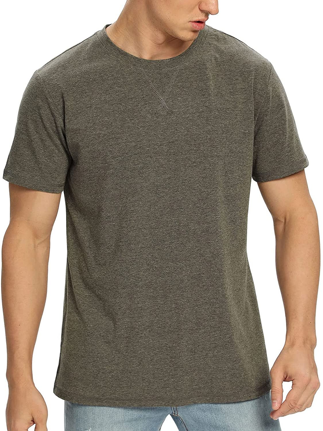 Nitagut Men's Short Sleeve Premium Cotton Crew Neck T-shirt Vintage Oversized Dropped Shoulder Men's T-shirt