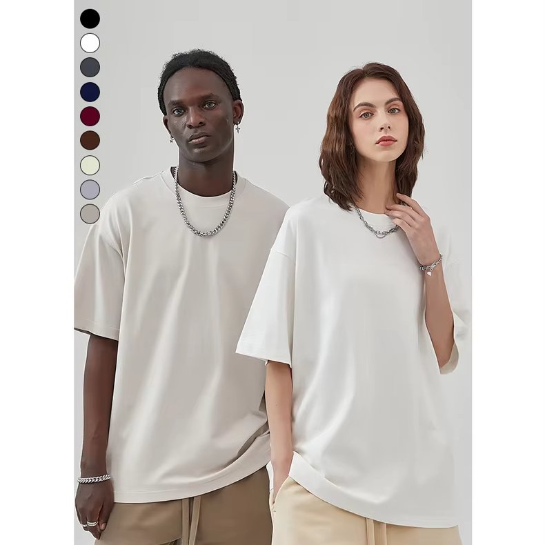 Unisex Plus Size 300g Cotton T-Shirt Summer Short Sleeved Factory Wholesale Solid Color Neck Oversized Hip T-Shirt