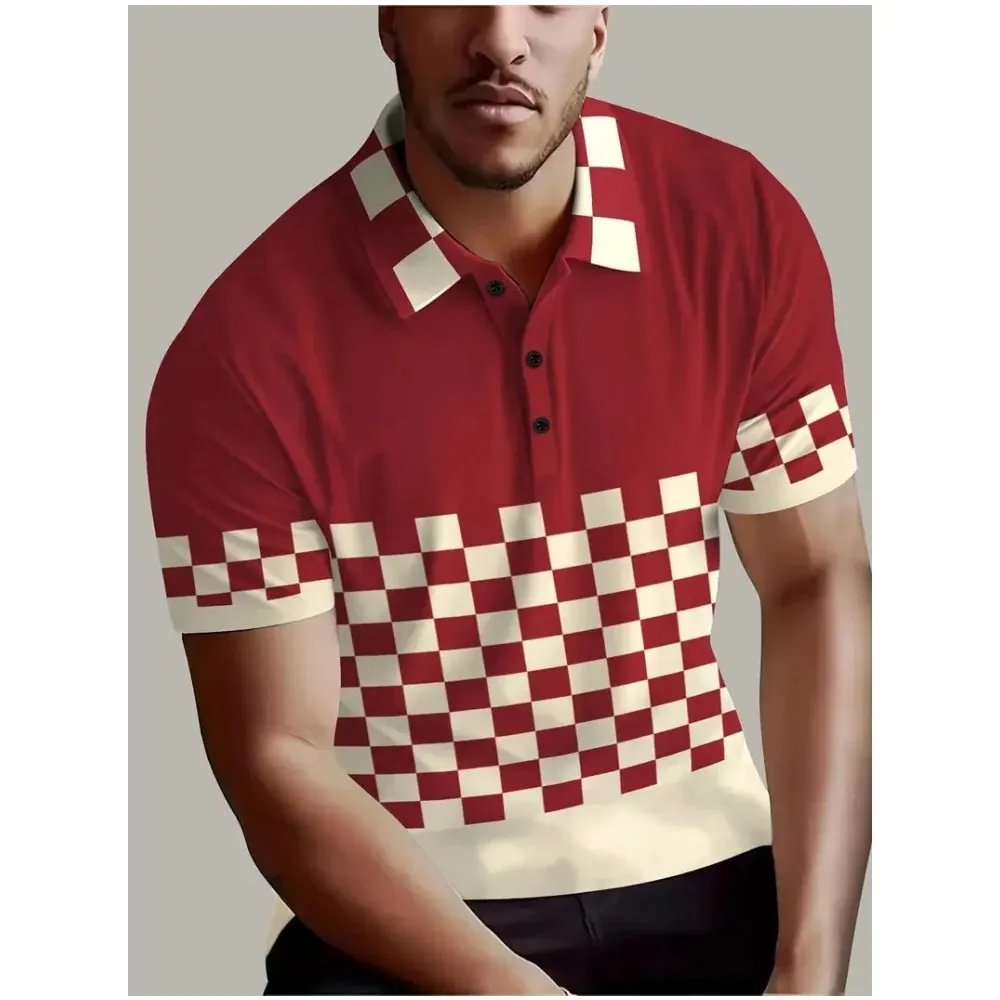 2024 Fashion Classic Striped Graphic Men Polo Shirt Short Sleeve Printing Casual Business Button Shirt Tops Mens Summer Clothing