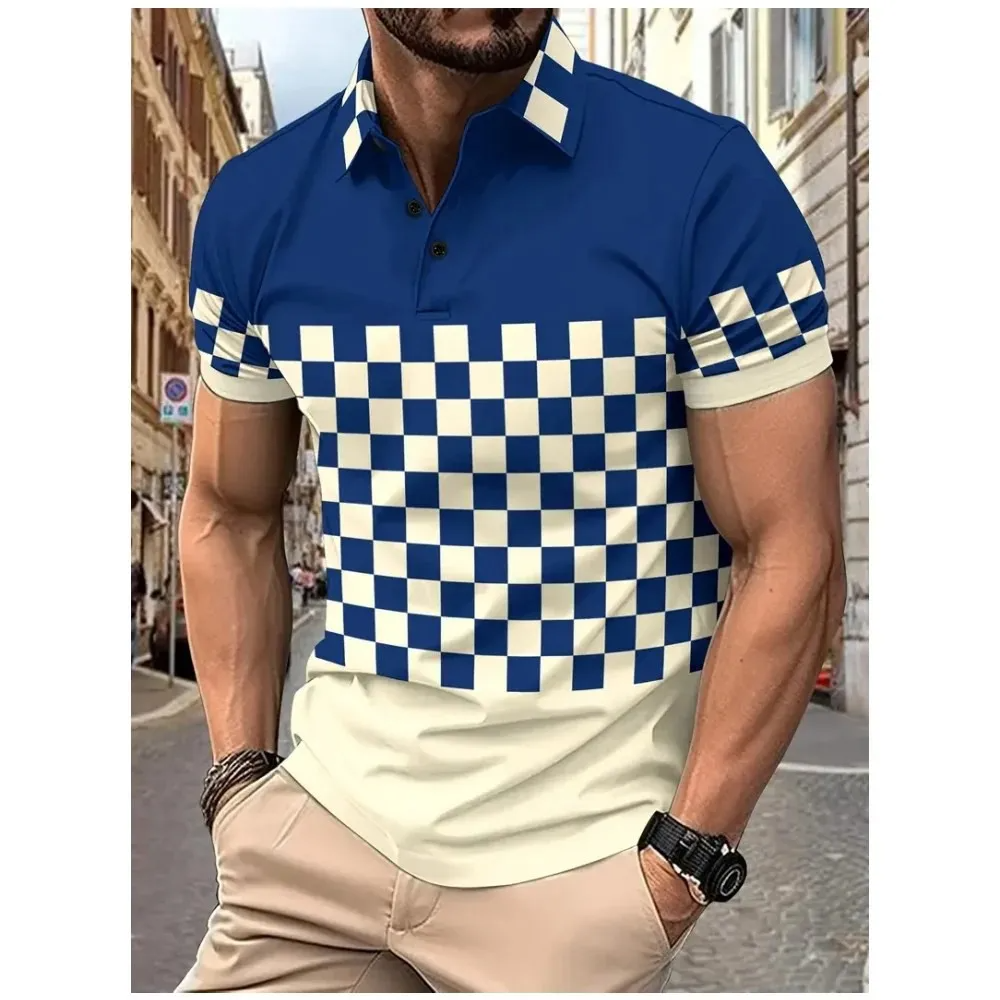 2024 Fashion Classic Striped Graphic Men Polo Shirt Short Sleeve Printing Casual Business Button Shirt Tops Mens Summer Clothing