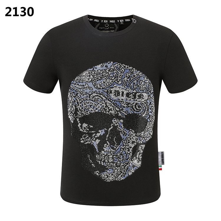 Round neck Hot diamond fashion trend cotton slim breathable top Skull summer men PLEINT shirt