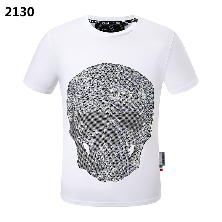 Round neck Hot diamond fashion trend cotton slim breathable top Skull summer men PLEINT shirt