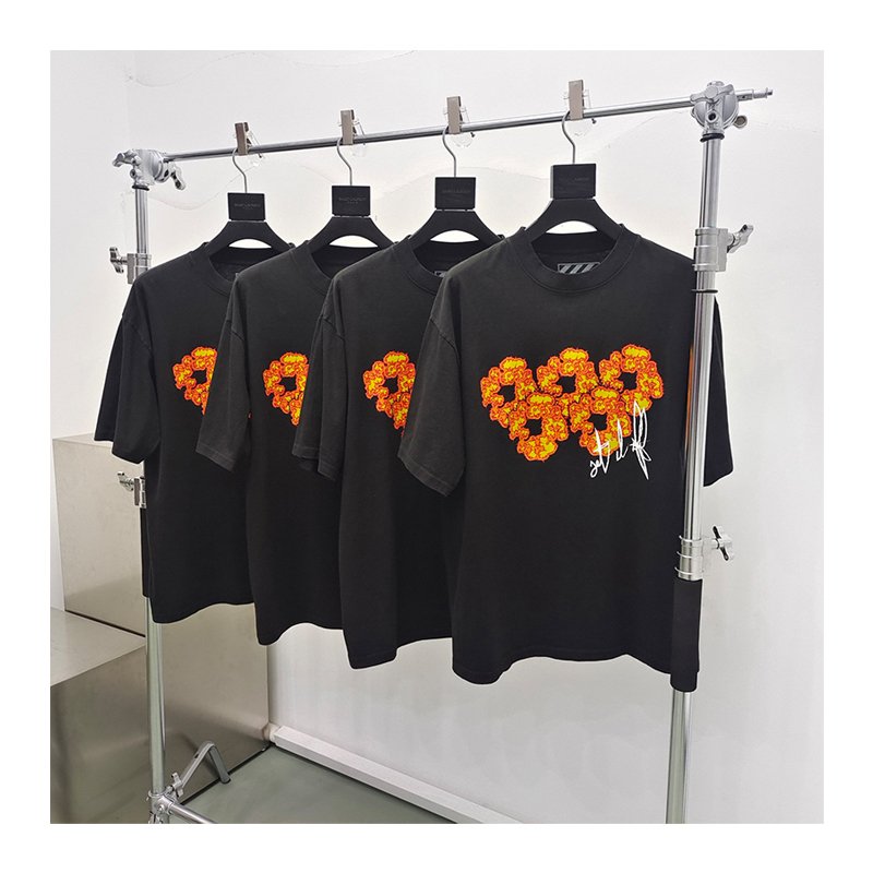 Wholesale High Quality Heavyweight 100% Cotton 230G Flame Print Offset Oversized Tears Streetwear Unisex Men's Tshirts