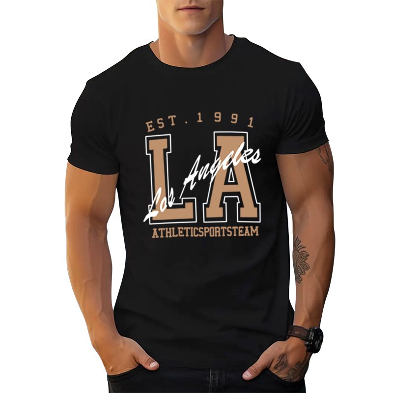 Hot Amazon mens oversized t-shirt heavyweight Euro-american fashion LA letter graphic t shirts print street loose men's t-shirts