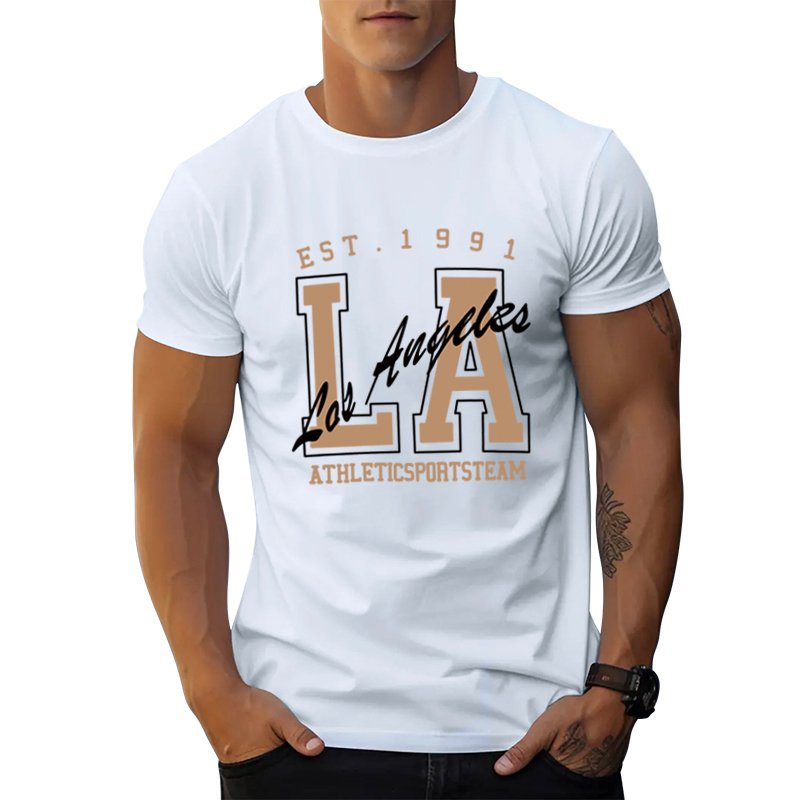 Hot Amazon mens oversized t-shirt heavyweight Euro-american fashion LA letter graphic t shirts print street loose men's t-shirts