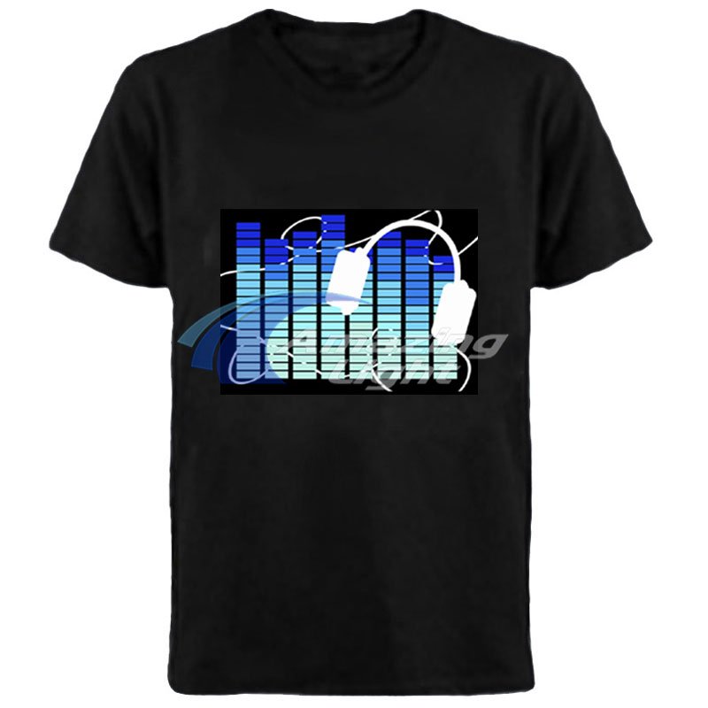 Men's T-shirt 100% Cotton Logo Light Up El Panel T-shirt Sound Activated Flashing El Panel T-shirt