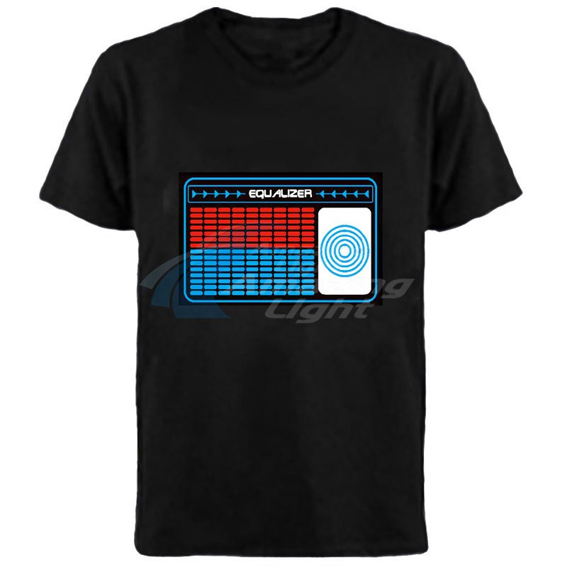 Men's T-shirt 100% Cotton Logo Light Up El Panel T-shirt Sound Activated Flashing El Panel T-shirt