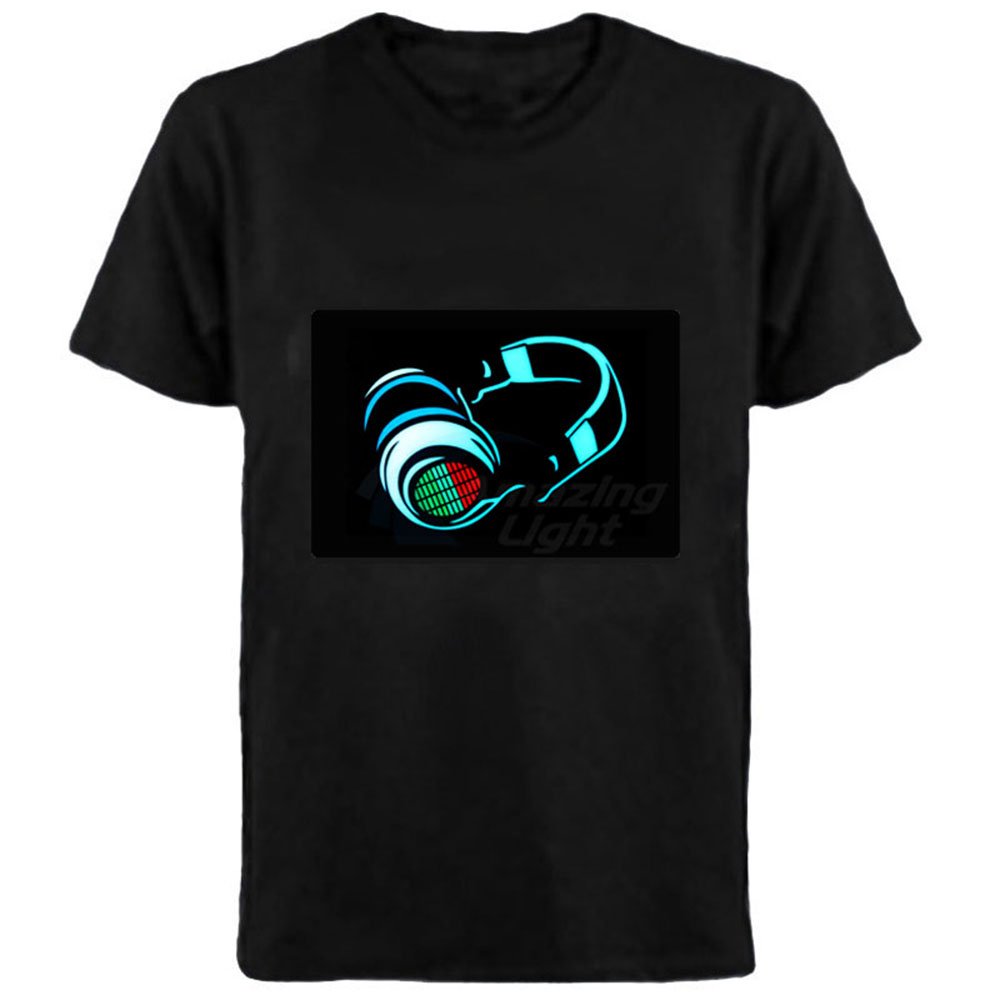 Men's T-shirt 100% Cotton Logo Light Up El Panel T-shirt Sound Activated Flashing El Panel T-shirt