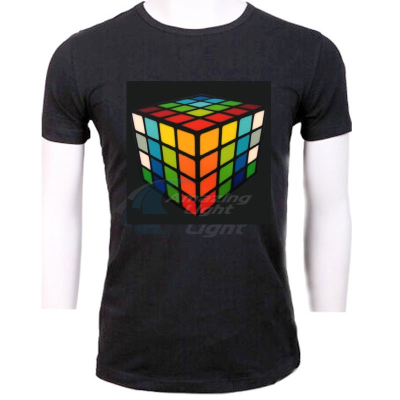 Men's T-shirt 100% Cotton Logo Light Up El Panel T-shirt Sound Activated Flashing El Panel T-shirt