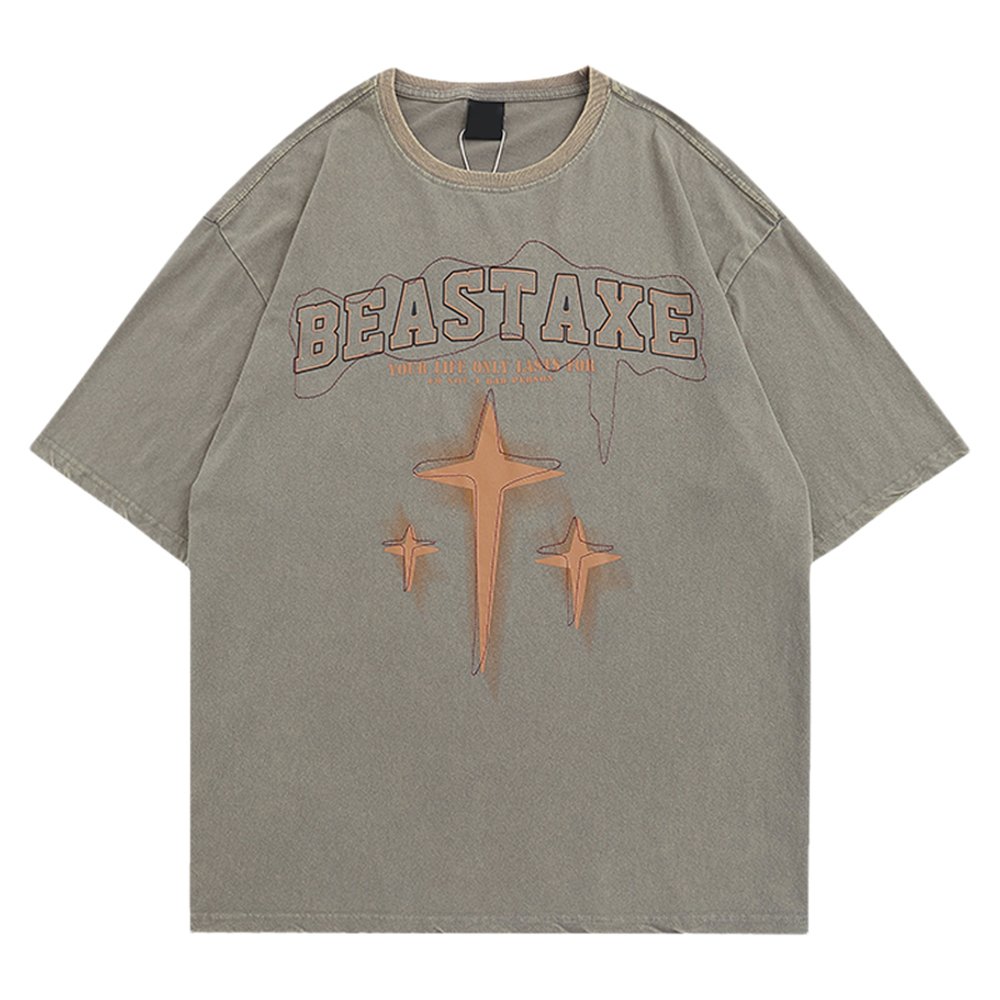 Custom 250gsm pure cotton heavyweight t-shirt distressed acid wash screen printing men's t-shirts boxy summer vintage t-shirt