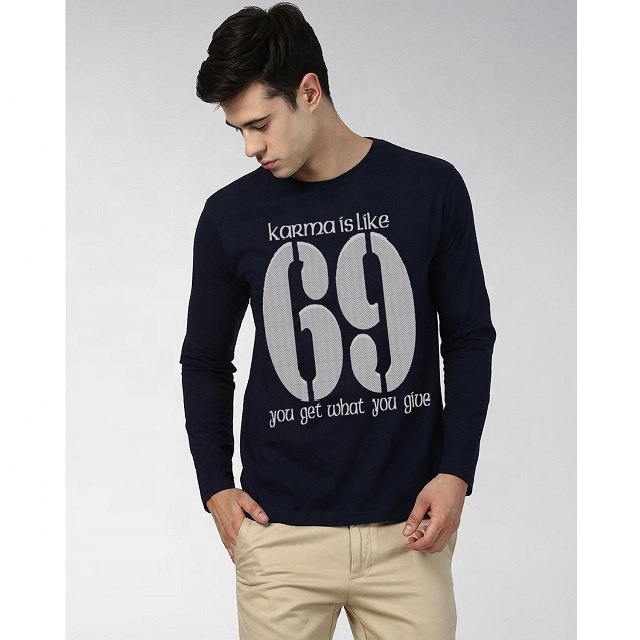Men's Beige Cotton Knitted T-Shirts with round Collar Custom Picture Print India Wholesale Contrast Trim