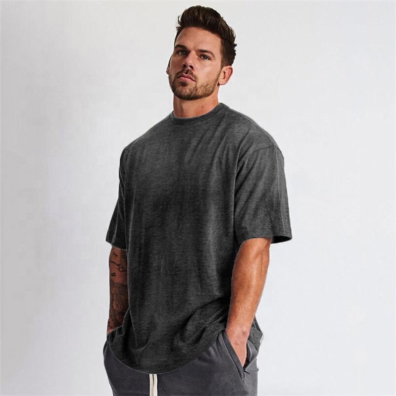 Private Label Custom Your Brand Logo Drop Shoulder Body Building Blank Cotton Loose Fit Plus Size Men's T-shirts