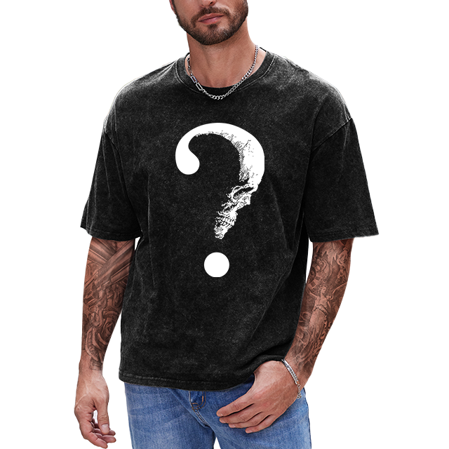 hot sale Oversize t shirt 100% cotton Skull question mark print Acid Wash t shirt with logo Vintage Heavyweight men's t-shirts