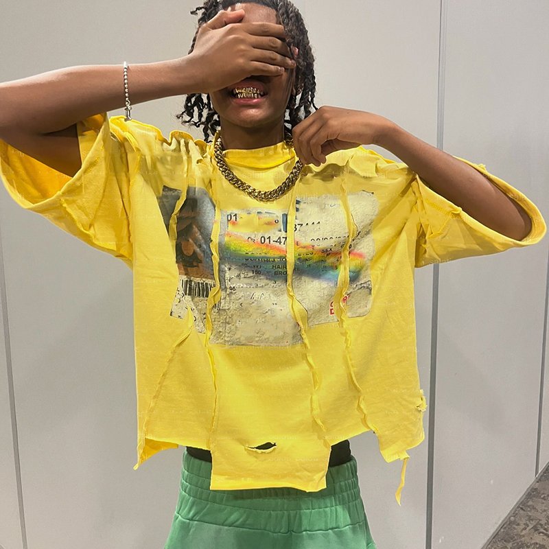 YSJY Manufacturer Custom Streetwear Panel T Shirt Tee Overlapping Seam Uneven Cut And Sew Cotton Oversized Cropped T shirt Men