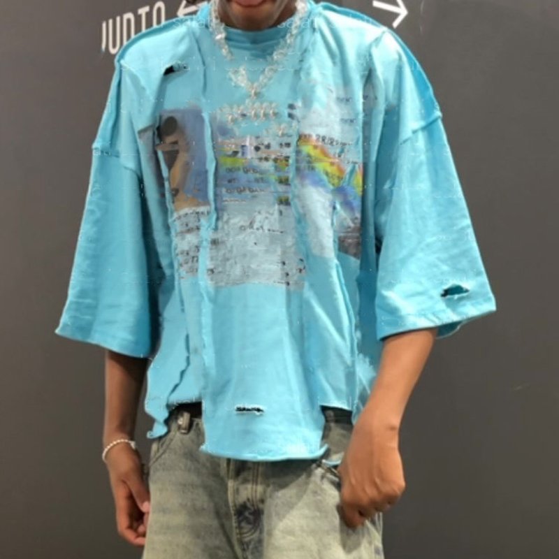 YSJY Manufacturer Custom Streetwear Panel T Shirt Tee Overlapping Seam Uneven Cut And Sew Cotton Oversized Cropped T shirt Men