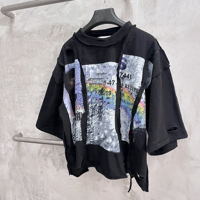 YSJY Manufacturer Custom Streetwear Panel T Shirt Tee Overlapping Seam Uneven Cut And Sew Cotton Oversized Cropped T shirt Men