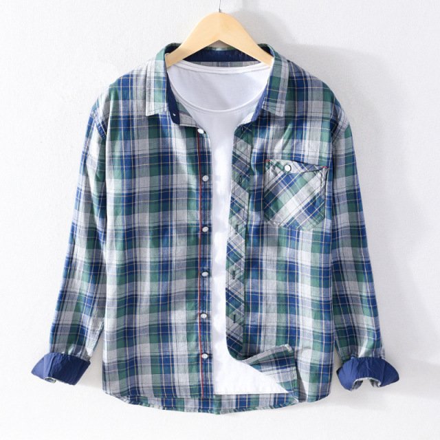 2024 Summer Breathable Flannel Shirts Plaid Design Casual Long Sleeve Outdoors Shirt Men's