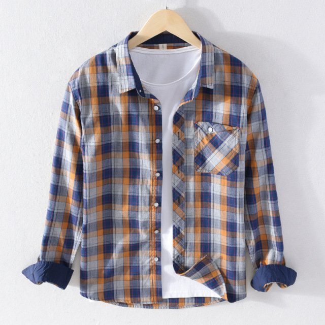 2024 Summer Breathable Flannel Shirts Plaid Design Casual Long Sleeve Outdoors Shirt Men's