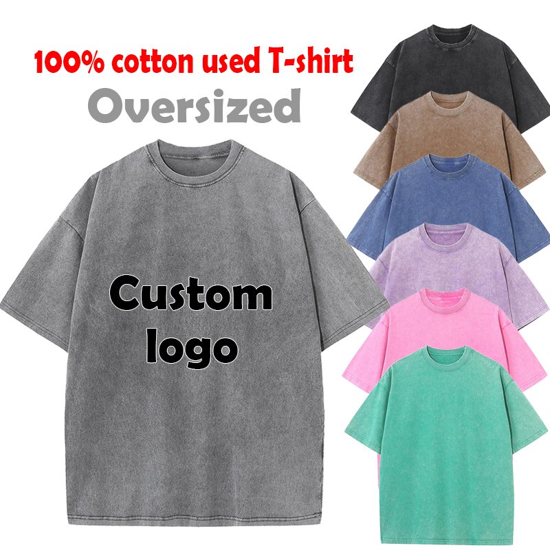 Unisex Drop shoulder vintage tshirt custom fade tee half sleeves oversized men blank Acid washing oversized vintage t-shirts