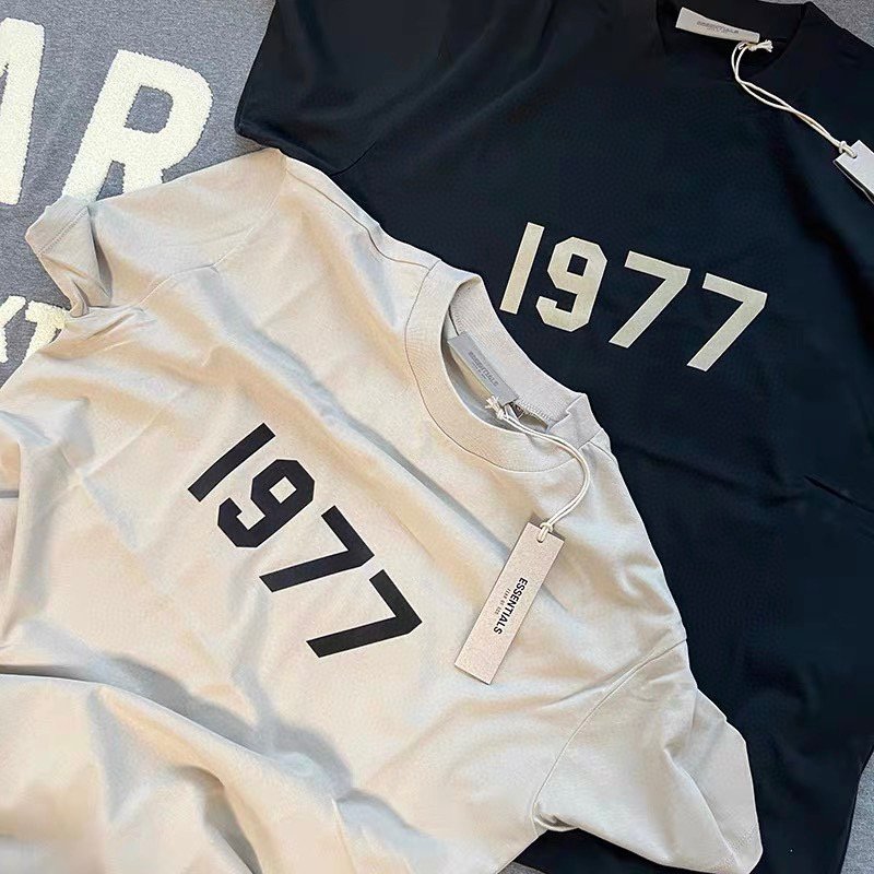 1977 series Flocked short sleeves men's T-shirt ESSENTIAL High street summer T-shirts Custom t shirt for men clothes