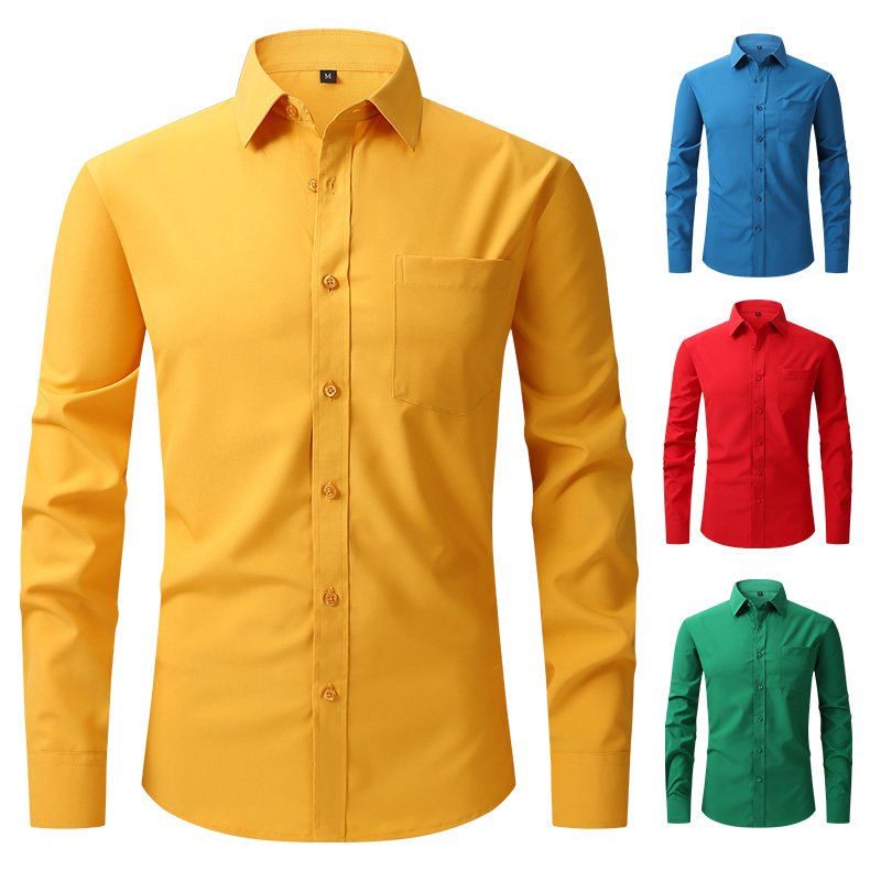 White Shirt Men's Long SleeveSlim-free Solid Color Professional Business DressWhite men's suit shirt Jacket Sweater T-shirt