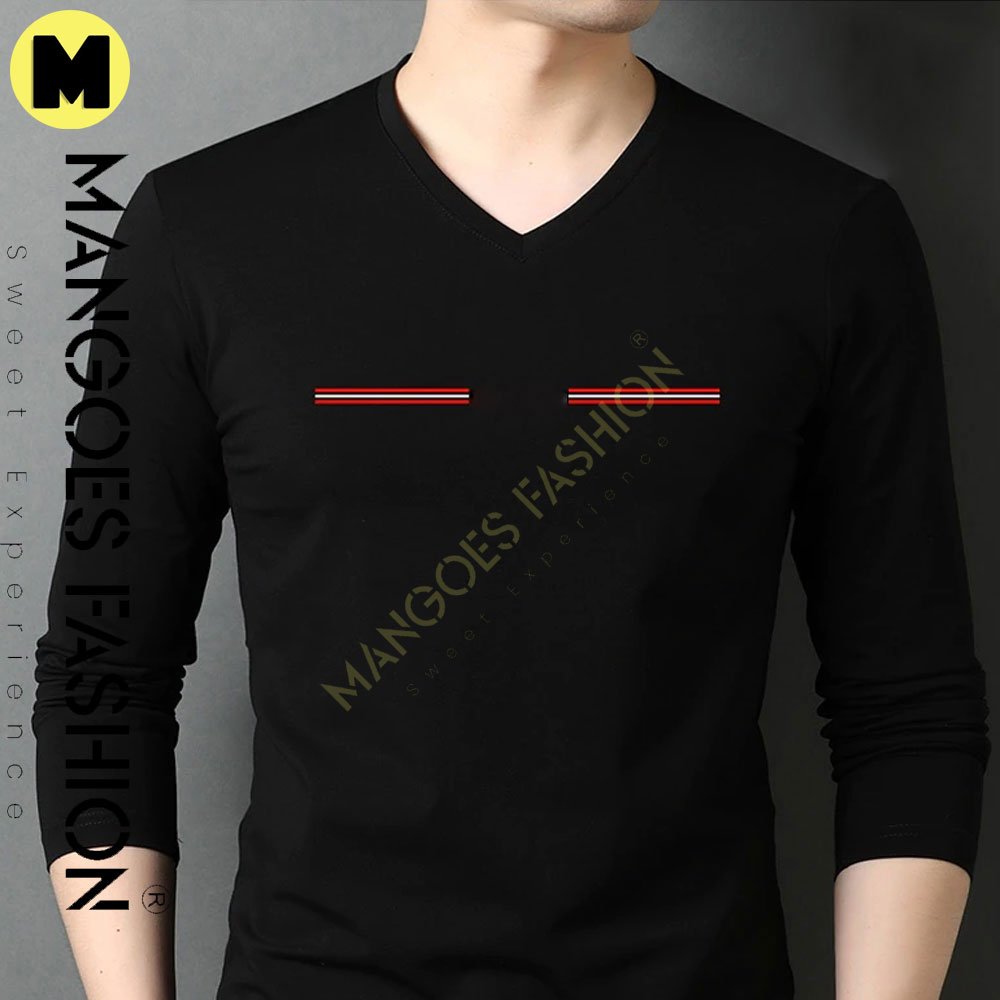 Top-Quality 95% Cotton New Fashion Brand Men's T-Shirt V-Neck Plain Solid Color Long Sleeve Tops Casual