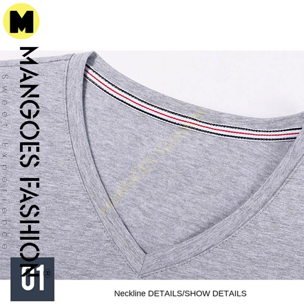 Top-Quality 95% Cotton New Fashion Brand Men's T-Shirt V-Neck Plain Solid Color Long Sleeve Tops Casual