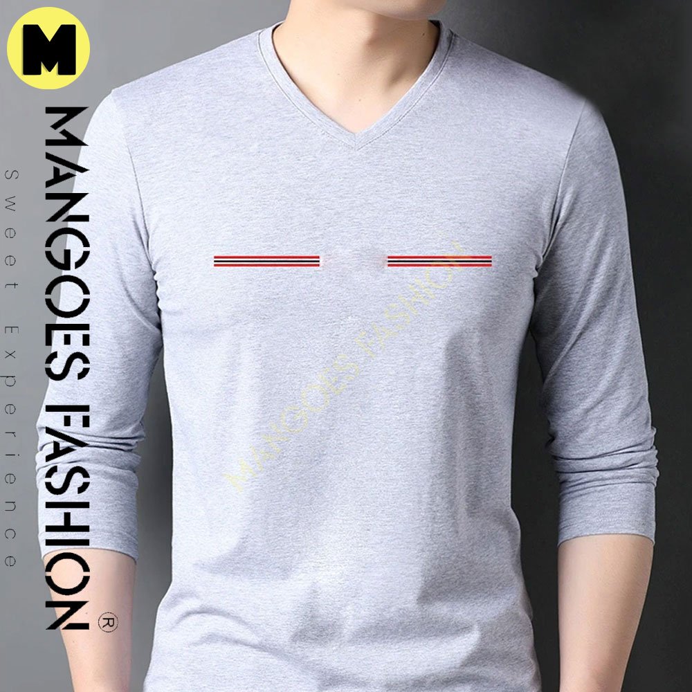 Top-Quality 95% Cotton New Fashion Brand Men's T-Shirt V-Neck Plain Solid Color Long Sleeve Tops Casual