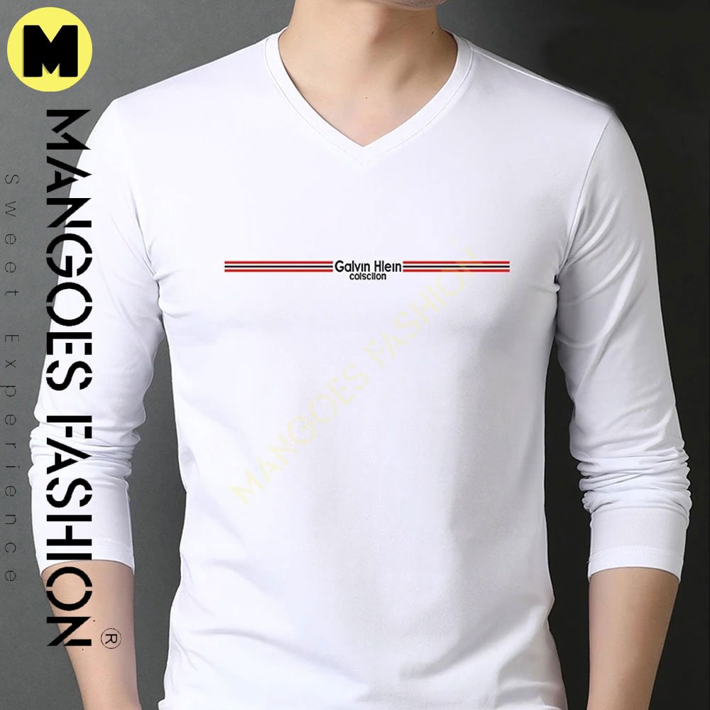 Top-Quality 95% Cotton New Fashion Brand Men's T-Shirt V-Neck Plain Solid Color Long Sleeve Tops Casual
