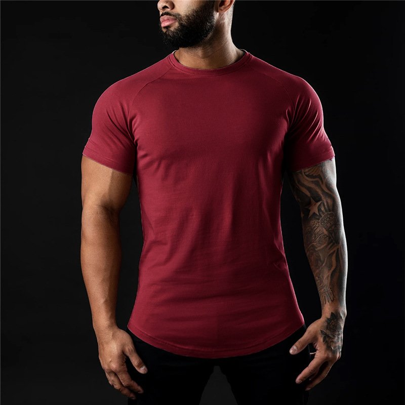 Custom Logo Men's Gym Cotton T-Shirt Quick Dry Short Sleeve Fitness Body Building Sportswear High Elasticity Print Tshirts