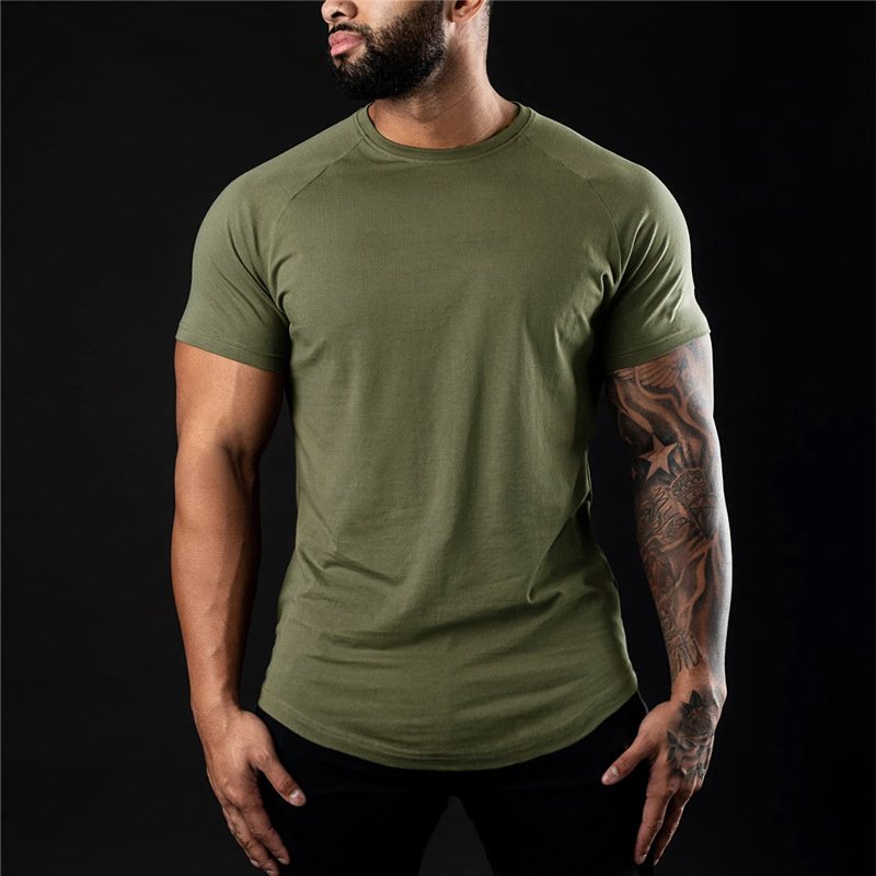 Custom Logo Men's Gym Cotton T-Shirt Quick Dry Short Sleeve Fitness Body Building Sportswear High Elasticity Print Tshirts