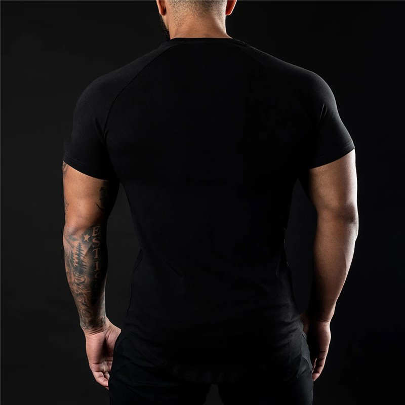 Custom Logo Men's Gym Cotton T-Shirt Quick Dry Short Sleeve Fitness Body Building Sportswear High Elasticity Print Tshirts