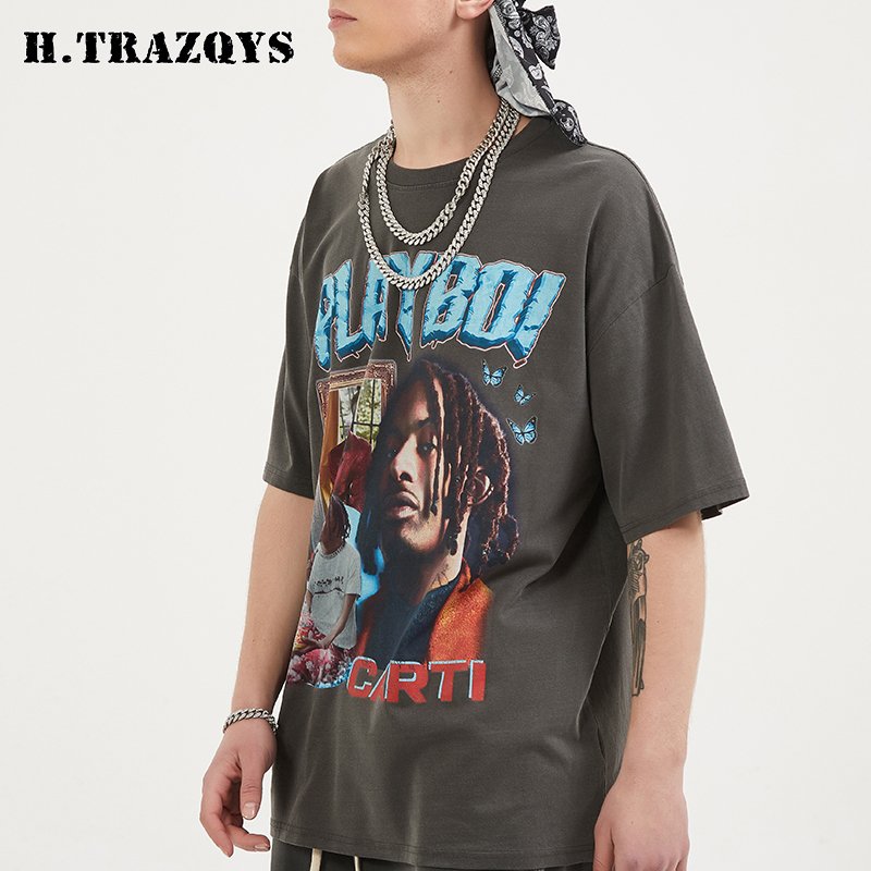 Fashion hip hop design washed oversized graphic print custom vintage men's t shirts