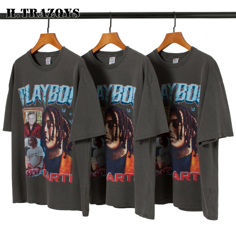 Fashion hip hop design washed oversized graphic print custom vintage men's t shirts