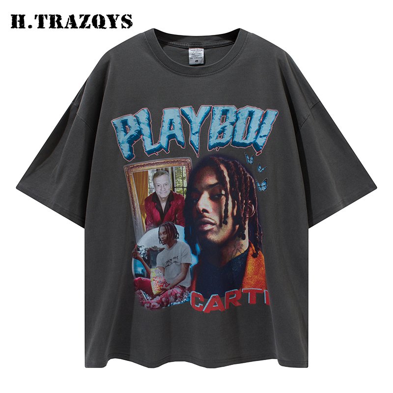 Fashion hip hop design washed oversized graphic print custom vintage men's t shirts