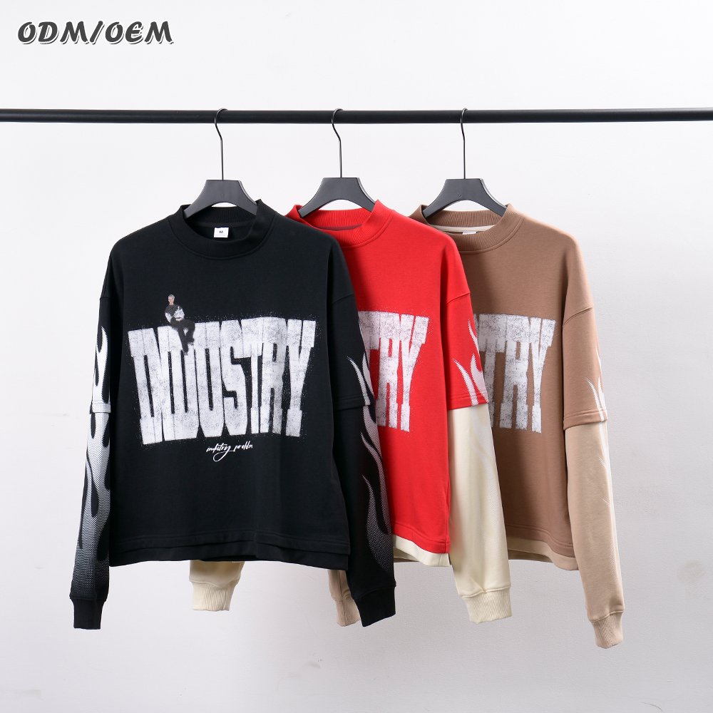 Custom Clothing 100% Cotton Oversized T-shirts Vintage Graphic Dtg Printing Acid Washed Double Layer Long Sleeve Men's T Shirt