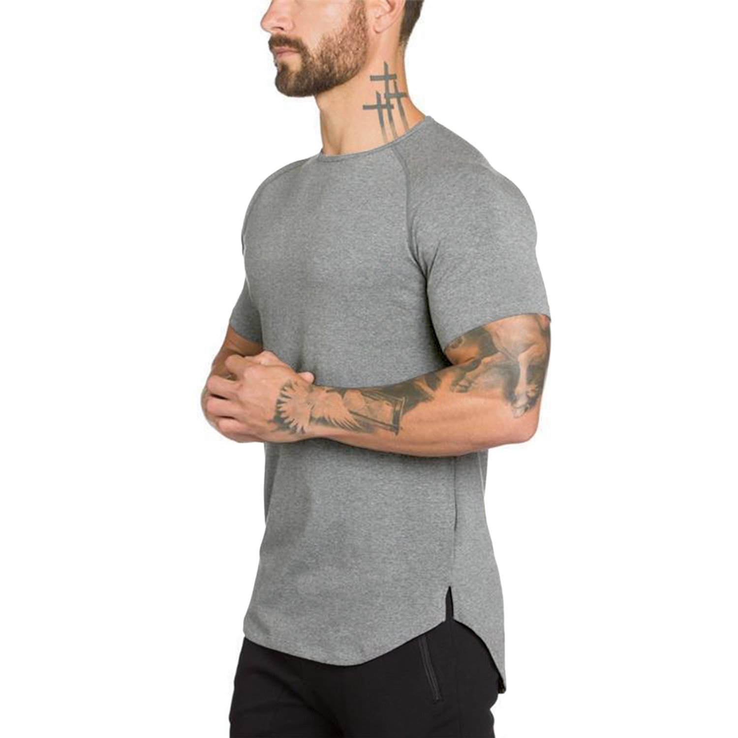 Custom Outdoor Hole O-Neck Blue Fitness Sport 100% Cotton Men's T-Shirt
