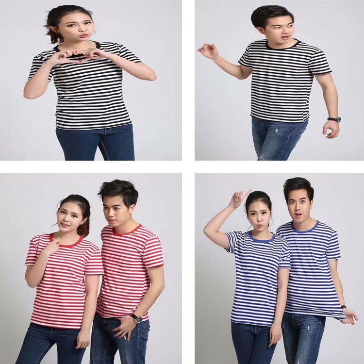 2023 Wholesale Popular Across Strip Men's T-shirts Naval Style Plus Size T-shirts High Quality 100% Cotton Cheap Striped T Shirt