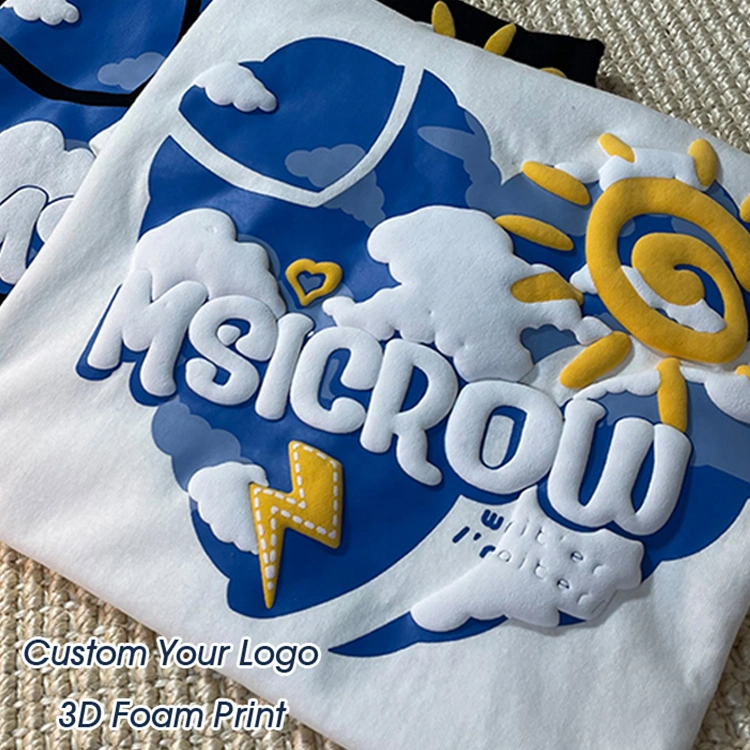 Oem Tee 100% Cotton Oversized Men's T-shirts Heavy Weight Screen Printing Tshirts Custom Logo Men Foam 3D Puff Print T Shirt