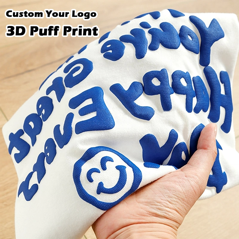Oem Tee 100% Cotton Oversized Men's T-shirts Heavy Weight Screen Printing Tshirts Custom Logo Men Foam 3D Puff Print T Shirt