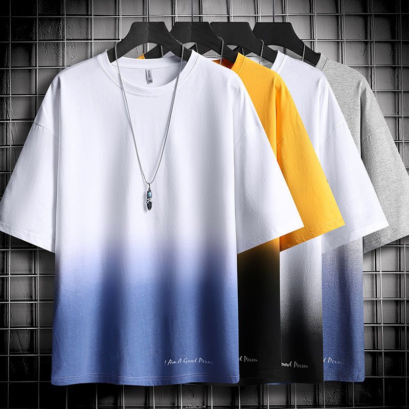New Style O-Neck Short Sleeve Two Tone Gradient Ramp Loose Summer Casual Wear Men's T-Shirts