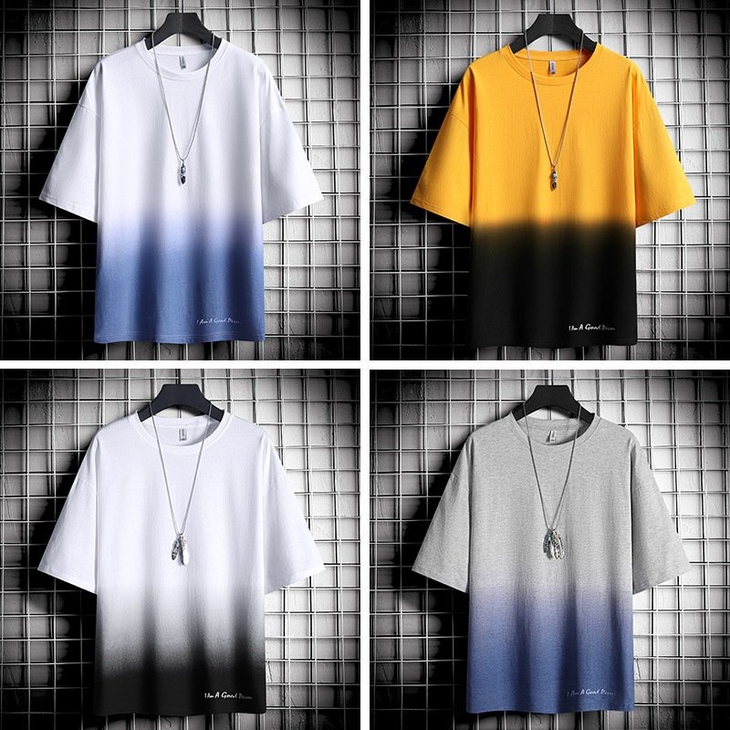 New Style O-Neck Short Sleeve Two Tone Gradient Ramp Loose Summer Casual Wear Men's T-Shirts
