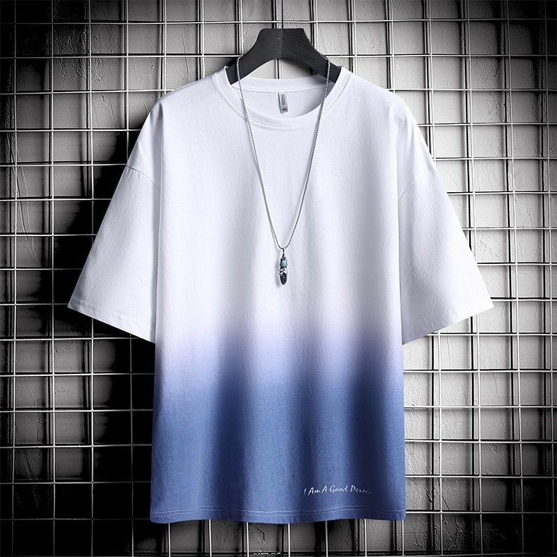New Style O-Neck Short Sleeve Two Tone Gradient Ramp Loose Summer Casual Wear Men's T-Shirts