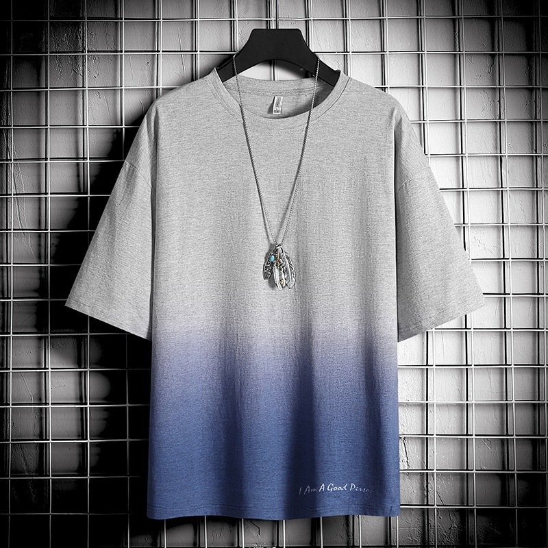 New Style O-Neck Short Sleeve Two Tone Gradient Ramp Loose Summer Casual Wear Men's T-Shirts