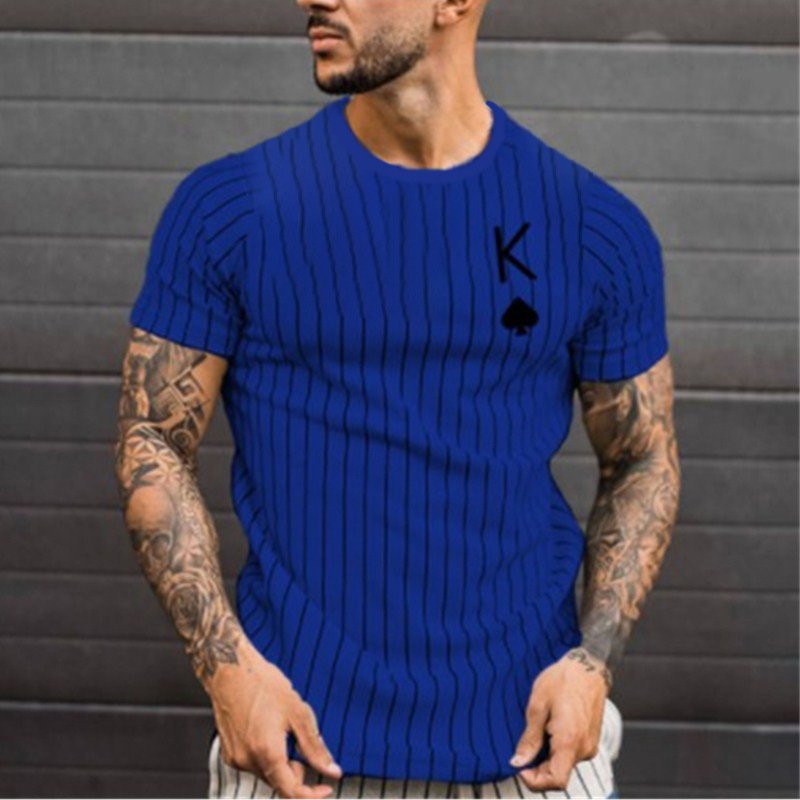 Men's T-Shirt Striped T-Shirt Round Neck Fashion Poker Print Short Sleeve Polyester Top Summer Men's Clothing Street Wear